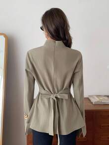 Elyressa 女士编织的休闲优雅秋季衬衫 - 軍綠色 - 查看 2