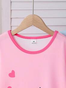 2pcs/Set Tween Girls' Casual Loose Fit Round Neck Long Sleeve Dress, Everyday & Sleepwear - Multicolor - View 3