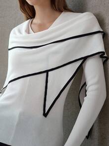 MOTF PREMIUM 2PCS WOMEN V-NECK SLIM FITTED SWEATER AND CONTRAST TRIM SHAWL SET - Beige - View 2