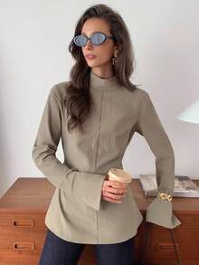 Elyressa 女士编织的休闲优雅秋季衬衫 - 軍綠色 - 查看 3