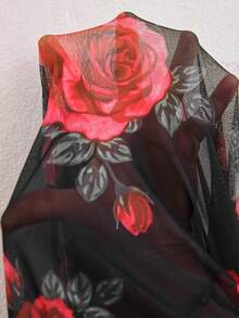 Elenzga Đầm Valentine cỡ lớn dành cho nữ, thanh lịch, cổ chữ V, hai lớp, tay bồng, xẻ cao, họa tiết hoa hồng, thích hợp cho buổi hẹn hò lãng mạn ngày Valentine. - Nhiều màu - Xem 11