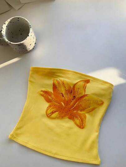 Glimmora Women's Casual Floral Print Bandeau Top