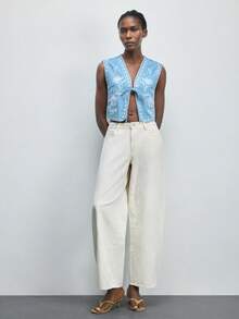 Maija Women's White Low-Rise Curved Wide-Leg Jeans, Summer Casual Women's Cropped Pants - White - View 6