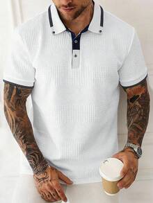 EGENSIO Men's Turndown Collar Button Half Placket Casual Versatile Commuting Short Sleeve Polo Shirt