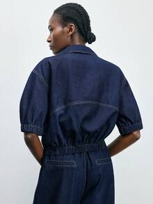 Maija Women's Casual Collared Single-Breasted Denim Jacket, Versatile For Daily Wear - Dark Wash - View 3