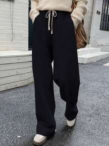 Dazy Star Women's Solid Color Drawstring Waist Jogger Pants Sweatpants - Black - View 1