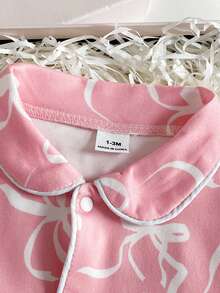 Newborn Baby Pajamas-2 Piece Pajama Set New Born 2026 Pink Bow Print Pajama Set Collared Long Sleeve Button Front Top Matching Elastic Waist Long Pants Footless Sleep Outfit Four Seasons Holiday 2026 Must Have Gift Essential Cute Classic Elegant Party Home PhotoProp - Pink - View 5