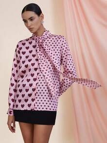 Revavyn 欧美风波点拼接系带优雅办公长袖衬衫，秋冬款 - 彩色 - 查看 5