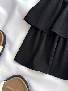 SHEIN Teen Girls Leopard Print Tube Top Cropped Camisole & High Waist Layered Ruffle Hem Skirt 2 Piece Outfit, Casual Holiday Street Wear Summer Outfits