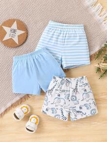 SHEIN Playful Pals 3件套男婴可爱恐龙印花套装，春夏款 - 藍色 - 查看 1