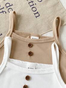 SHEIN Set de 5 piezas de peleles sin mangas de punto con estampado floral y a cuadros para bebés niñas en verano - Multicolor - Ver 5