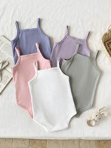 5件套女婴甜美罗纹针织蝴蝶结吊带连体衣，夏季