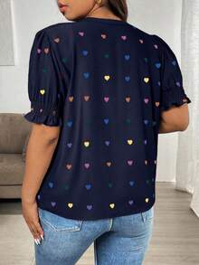 EMERY ROSE 大码女式梭织印花休闲夏季衬衫，适合新年、情人节、感恩节、圣诞节、复活节、国庆节、舞会、除夕夜、圣诞派对、圣诞装饰、圣诞睡衣、春季假期等场合穿着。 - 藏蓝色 - 查看 2