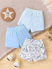 SHEIN Playful Pals 3件套男婴可爱恐龙印花套装，春夏款 - 藍色 - 查看 2