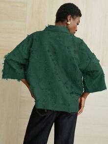 Aveloria Modichic Chemise vert olive à manches 7/8, coupe simple, coupe ample, col classique, confortable à porter - Vert sapin - Voir 2