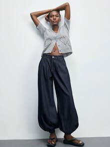 Maija Women's Casual Commuter Washed Balloon Leg Jeans - Dark Wash - View 2