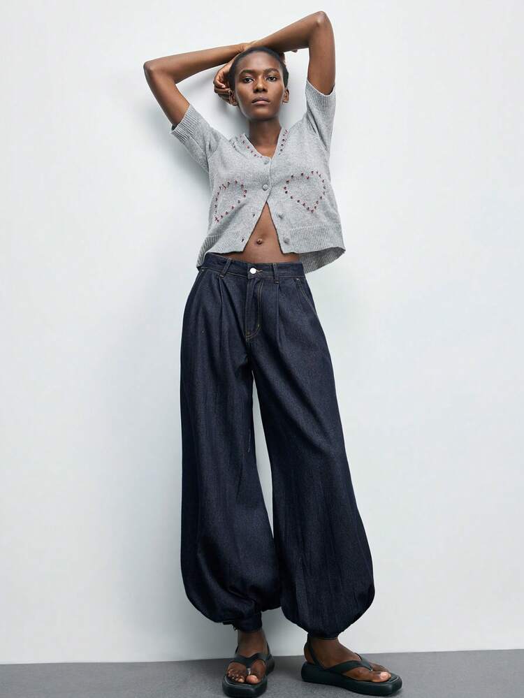 SHEIN Maija Women's Casual Commuter Washed Balloon Leg Jeans