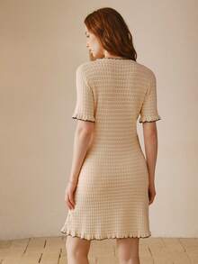 MOTF PREMIUM FASHIONABLE HOLLOW-OUT KNIT SHORT SLEEVE SWEATER DRESS - Apricot - View 3