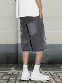 Teen Boy Distressed Washed Denim Shorts, Streetwear Style