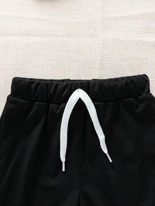 SHEIN Casuvi Kids Young Boy's Summer Casual Waist Tie Patch Detail Shorts - Multicolor - View 4