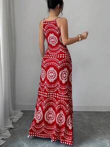 Selianne Women's Casual Vacation Perris Retro Print Dress - Red - View 2