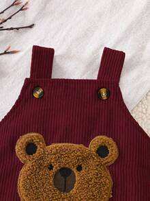 SHEIN Peto recto de bebé niño con bordado de cabeza de oso marrón lindo en color albaricoque suave, adecuado para salidas diarias, tiempo de descanso en casa, actividades entre padres e hijos, fiestas de cumpleaños y otras ocasiones alegres, para todas las estaciones - Burdeos - Ver 3