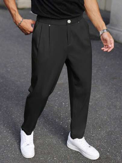 Manfinity Mode Manfinity Plus Size Herrkostymbyxor, Midja med nitar, Business Casual Mode Mångsidiga Raka Byxor, Perfekt Present Till Pojkvän Eller Make