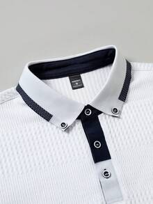 EGENSIO Men's Turndown Collar Button Half Placket Casual Versatile Commuting Short Sleeve Polo Shirt