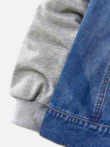 SHEIN Veste ample à capuche en denim noir et tricot à manches longues, style décontracté Y2K vintage cool, streetwear pour adolescent, retour à l'école et collège, vêtement doux pour le quotidien, l'hiver, l'automne, les festivals rave et le style urbain - Jean brut - Voir 4
