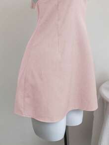 Elamini Deep V-Neck Halter Tie Knot Backless A-Line Dress, Elegant & Sexy, Spring/Summer - Baby Pink - View 6