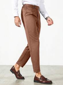 Calvornis Men's Casual Commuter Striped Tapered Suit Pants - Coffee Brown - View 5