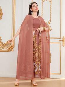 SHEIN Najma Elegant Embroidered Fabric Dress With Long Sleeves And Waist Cinching, Stylish And Flattering For Young Women - Pink - View 6