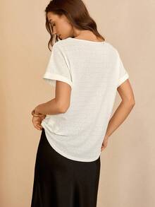 Lymera 春夏新款时尚休闲白色通勤简约纹理针织圆领T恤 - 白色 - 查看 2