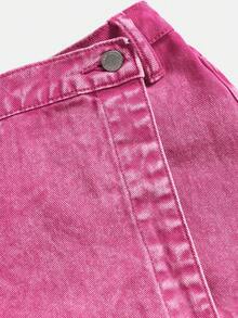 SHEIN 少女牛仔短裙裤，春夏休闲度假乡村波西米亚风，海滩风，西部街头风，春假，锐舞音乐节牛仔中筒裙，毕业典礼，少女度假 - 粉色 - 查看 3