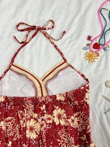 INAWLY Women's Floral Print Halter Backless Casual Vacation Top - Red - View 4