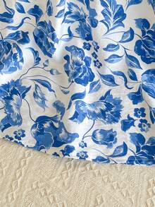 Robe à manches courtes avec motif floral chinois pour filles, garniture en dentelle qui met en valeur le charme oriental, élégante et confortable pour les préadolescentes. Conception pratique avec ouverture dans le dos, convient pour le printemps/automne et l'automne/hiver