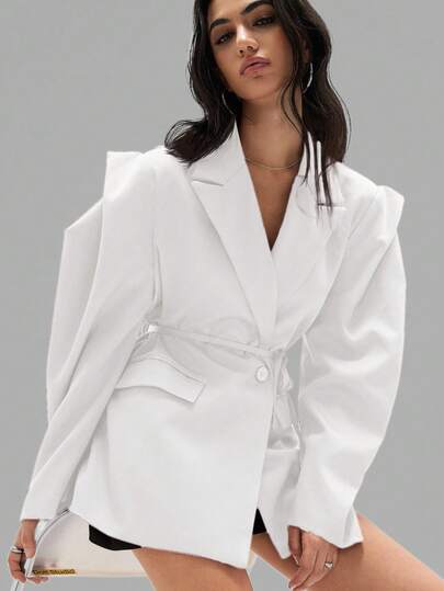 Aveloria Affinna Vinröd Lös Casual Pendlare Mångsidig Extra Bred Axel Silhuett Åtsittande Midja Dekor Enfärgad Kavaj