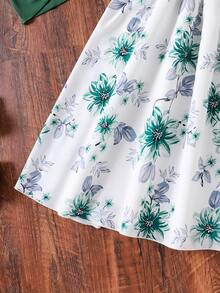 Sparklyn 少女两件套印花吊带背心和开衫连衣裙，夏季休闲装，假日，夏季，旅行 - 墨綠色 - 查看 4