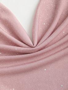 SHEIN PETITE Women's Short Turtleneck Backless Sequin Bodycon Party Mini Dress - Pink - View 5