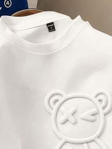 Manfinity Joysei Áo thun nam tay ngắn cổ tròn in chữ hoạt hình, kiểu dáng thường ngày, đa năng cho đi làm và đi chơi. - trắng - Xem 3