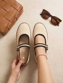 Zapatos tipo Mary Jane bailarinas con punta redonda, zapatos planos con yute, con suela antiderrapante - Marrón - Ver 3