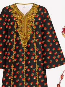 SHEIN Tween-Mädchen Vintage Blumen Rose Muster, Lässig Minimalistische Kleid, geeignet für Frühling/Sommer, Gebets-Abaya, bequem, Alltag Outfit, Urlaubsstimmung, bescheidener Kaftan, Jalabiya, Islamische Geschenke, süße muslimische Jalabiya, bequem, Urlaubsstimmung - Verschiedenfarbig - Übersicht 4