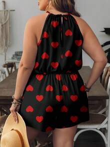 EMERY ROSE Heart Print Plus Size Halter Romper, Suitable For Vacation Valentine's Day - Multicolor - View 2