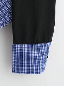 Resyla 女士黑蓝格子V领休闲衬衫，适合日常通勤和外出穿着。女士工作衬衫，商务休闲上衣，黑白衬衫，商务休闲女衬衫，商务休闲女衬衫，女士工作衬衫，商务休闲女衬衫。 - 彩色 - 查看 6