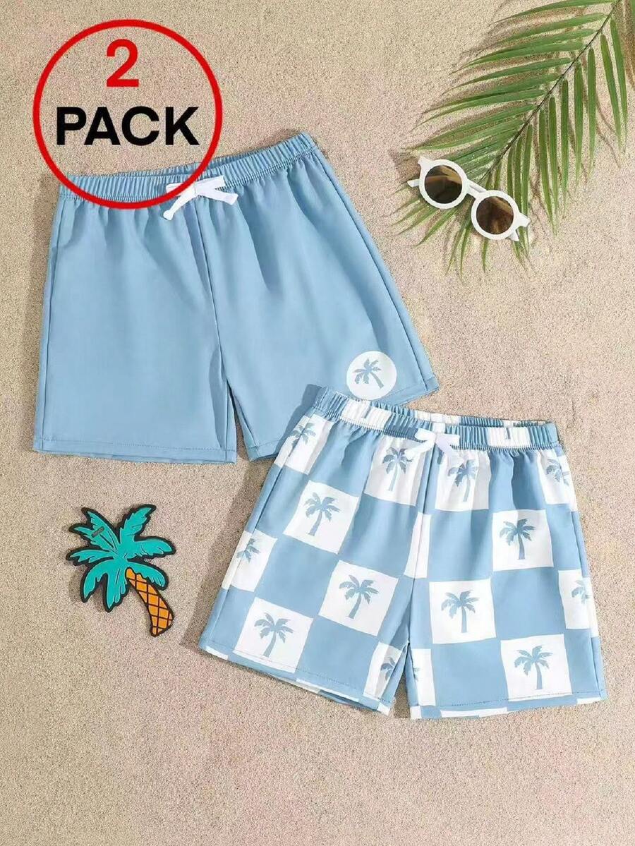 2 piezas Pantalones de baño con estampado de árbol de coco para niño bebé - Multicolor - Ver 1