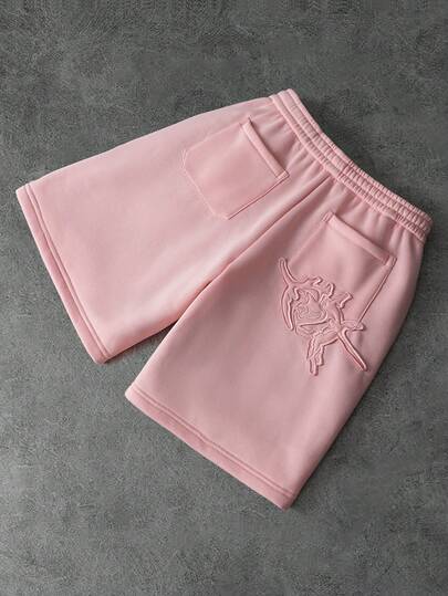 PAVTROS Men's Fashion Embroidered Pocket Pink Casual Street Shorts