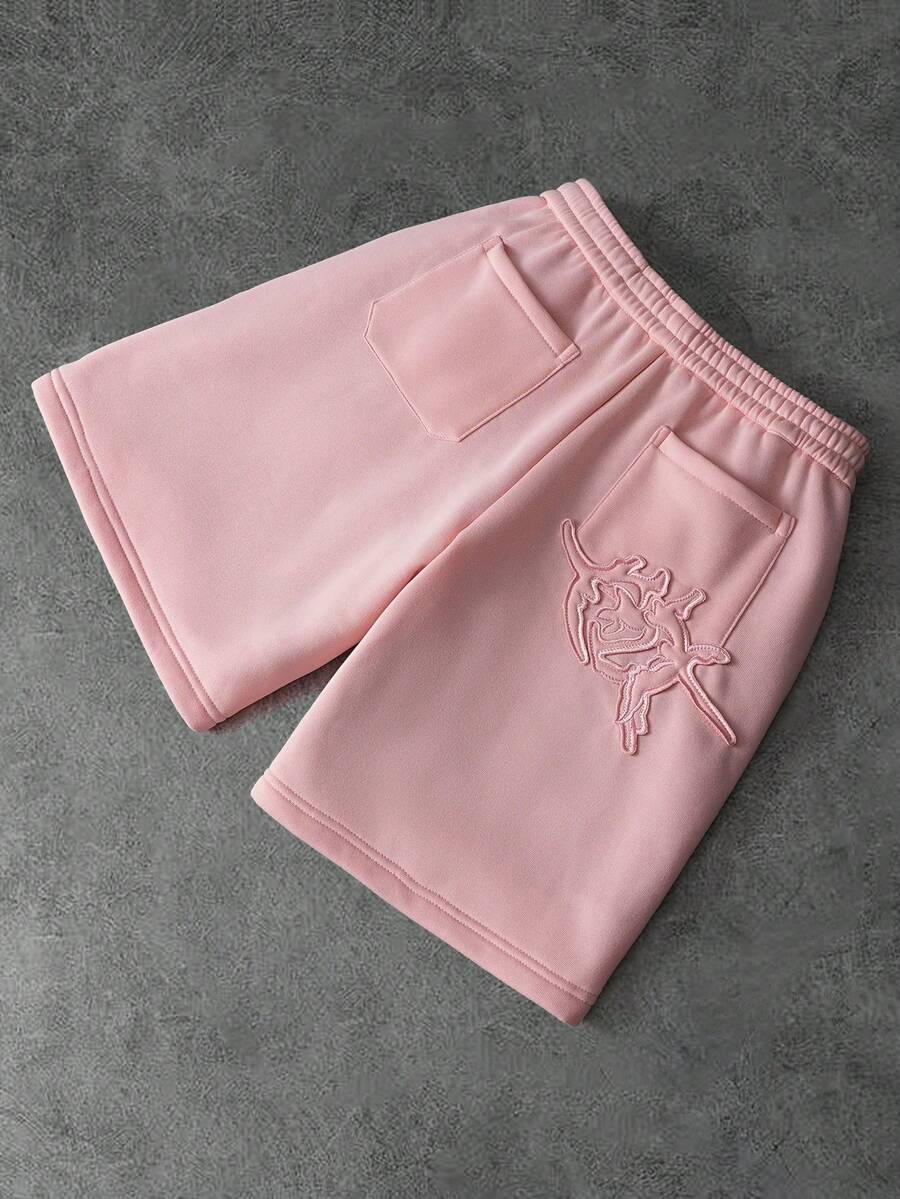 PAVTROS 男士时尚刺绣口袋粉色休闲街头短裤 - 粉色 - 查看 1