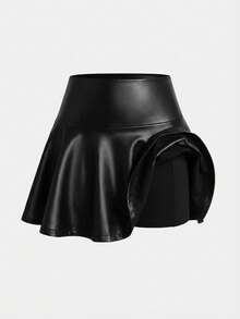 SHEIN Girlism 少女休闲、运动、上学、返校季黑色荷叶边伞裙，春夏皆宜 - 黑色 - 查看 5
