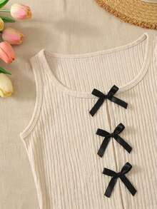 SHEIN Tween Girls Casual Bowknot Cami Top - White - View 4