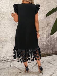 Breezaya Vestido de talla grande versátil con paneles de malla 3D de patchwork - Negro - Ver 2